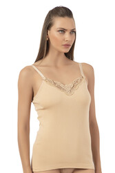 Özkan 0110 Kadın Ribana %100 Pamuklu Güpürlü Esnek Rahat İnce Askılı Atlet - Thumbnail