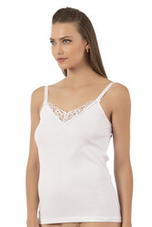 Özkan 0110 Kadın Ribana %100 Pamuklu Güpürlü Esnek Rahat İnce Askılı Atlet - Thumbnail