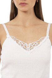 Özkan 0110 Kadın Ribana %100 Pamuklu Güpürlü Esnek Rahat İnce Askılı Atlet - Thumbnail