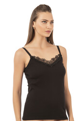 Özkan 0110 Kadın Ribana %100 Pamuklu Güpürlü Esnek Rahat İnce Askılı Atlet - Thumbnail