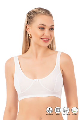 Özkan Underwear - Özkan 0564 Kadın %100 Pamuklu Ribana Boş Kap Desteksiz Telsiz Balensiz Kalın Askılı Yarım Atlet Sütyen
