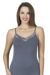 Özkan 2040 Kadın Premium Kumaş Viskon Saten Yakalı Esnek Rahat İnce Askılı Atlet - Thumbnail