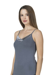 Özkan 2040 Kadın Premium Kumaş Viskon Saten Yakalı Esnek Rahat İnce Askılı Atlet - Thumbnail