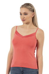 Özkan 2040 Kadın Premium Kumaş Viskon Saten Yakalı Esnek Rahat İnce Askılı Atlet - Thumbnail