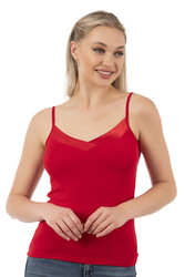 Özkan 2040 Kadın Premium Kumaş Viskon Saten Yakalı Esnek Rahat İnce Askılı Atlet - Thumbnail