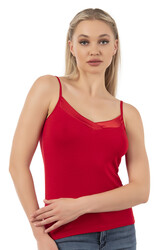 Özkan 2040 Kadın Premium Kumaş Viskon Saten Yakalı Esnek Rahat İnce Askılı Atlet - Thumbnail