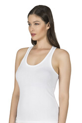 Özkan 7416 Kadın Pamuklu Penye Likralı Süprem Esnek Rahat Kalın Askılı Sırtı Çapraz Sporcu Rambo Atlet - Thumbnail