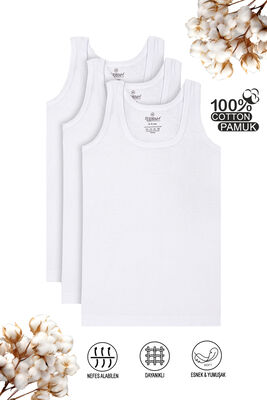 Özkan Underwear - Özkan 0801 3'lü Paket Erkek Çocuk %100 Pamuklu Ribana Kumaş Esnek Rahat Atlet