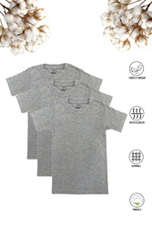 Özkan 0706 3'lü Paket Erkek Çocuk %100 Pamuklu Ribana Fanila Esnek Rahat Yarım Kol Kapalı Yaka T-shirt - Thumbnail