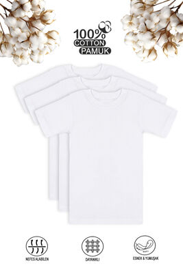 Özkan Underwear - Özkan 0706 3'lü Paket Erkek Çocuk %100 Pamuklu Ribana Fanila Esnek Rahat Yarım Kol Kapalı Yaka T-shirt