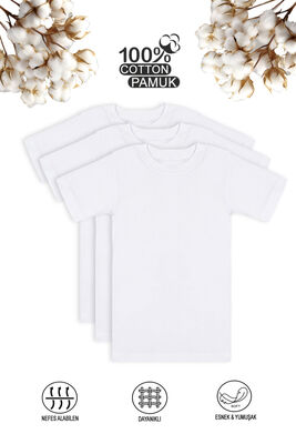 Özkan Underwear - Özkan 0706 3'lü Paket Erkek Çocuk %100 Pamuklu Ribana Fanila Esnek Rahat Yarım Kol Kapalı Yaka T-shirt