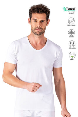 Özkan Underwear - Özkan 11143 Erkek V Yaka Pamuklu Modal Esnek Rahat Kısa Kollu Tişört Fanila