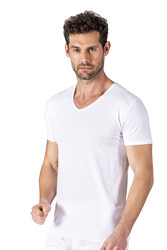 Özkan 11143 Erkek V Yaka Pamuklu Modal Esnek Rahat Kısa Kollu Tişört Fanila - Thumbnail