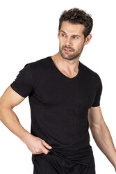 Özkan 11143 Erkek V Yaka Pamuklu Modal Esnek Rahat Kısa Kollu Tişört Fanila - Thumbnail