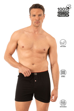 Özkan 0041 Erkek %100 Pamuklu Şardonlu Klasik Rahat Kesim Havlu Bel Süprem Penye Boxer SİYAH