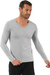 Özkan 0274 Erkek Penye Likralı Pamuklu V Yaka Uzun Kol Tişört Fanila - Thumbnail