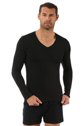 Özkan 0274 Erkek Penye Likralı Pamuklu V Yaka Uzun Kol Tişört Fanila - Thumbnail