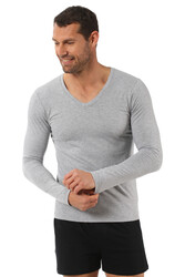 Özkan 0274 Erkek %95 Pamuklu Penye Likralı Süprem V Yaka Uzun Kol Tişört Fanila - Thumbnail