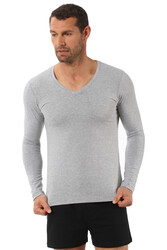 Özkan 0274 Erkek %95 Pamuklu Penye Likralı Süprem V Yaka Uzun Kol Tişört Fanila - Thumbnail