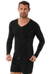 Özkan 0274 Erkek %95 Pamuklu Penye Likralı Süprem V Yaka Uzun Kol Tişört Fanila - Thumbnail