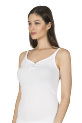 Özkan 22164 Kadın İnce Askılı Sedef Düğmeli Pamuklu Modal Atlet - Thumbnail