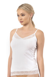 Özkan 22795 Kadın Pamuklu Modal Yakası ve Eteği Dantelli İnce Askılı Atlet - Thumbnail