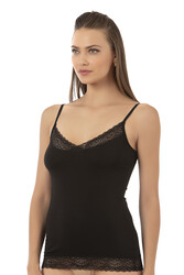 Özkan 22795 Kadın Pamuklu Modal Yakası ve Eteği Dantelli İnce Askılı Atlet - Thumbnail