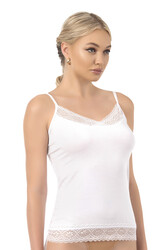 Özkan 22795 Kadın Pamuklu Modal Yakası ve Eteği Dantelli İnce Askılı Atlet - Thumbnail