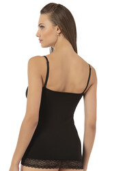 Özkan 22795 Kadın Pamuklu Modal Yakası ve Eteği Dantelli İnce Askılı Atlet - Thumbnail