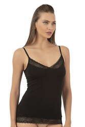 Özkan 22795 Kadın Pamuklu Modal Yakası ve Eteği Dantelli İnce Askılı Atlet - Thumbnail