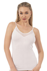 Özkan 22813 Kadın Pamuklu Modal Tül Detaylı İnce Askılı Atlet - Thumbnail