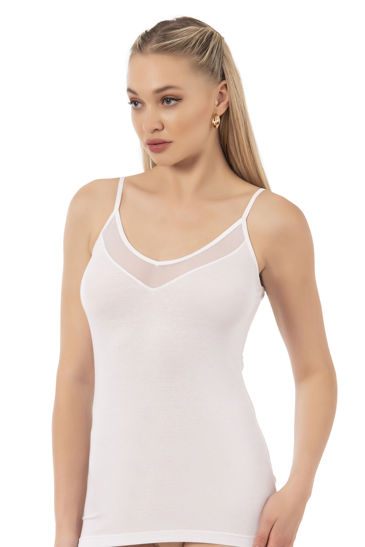 Özkan 22813 Kadın Pamuklu Modal Tül Detaylı İnce Askılı Atlet