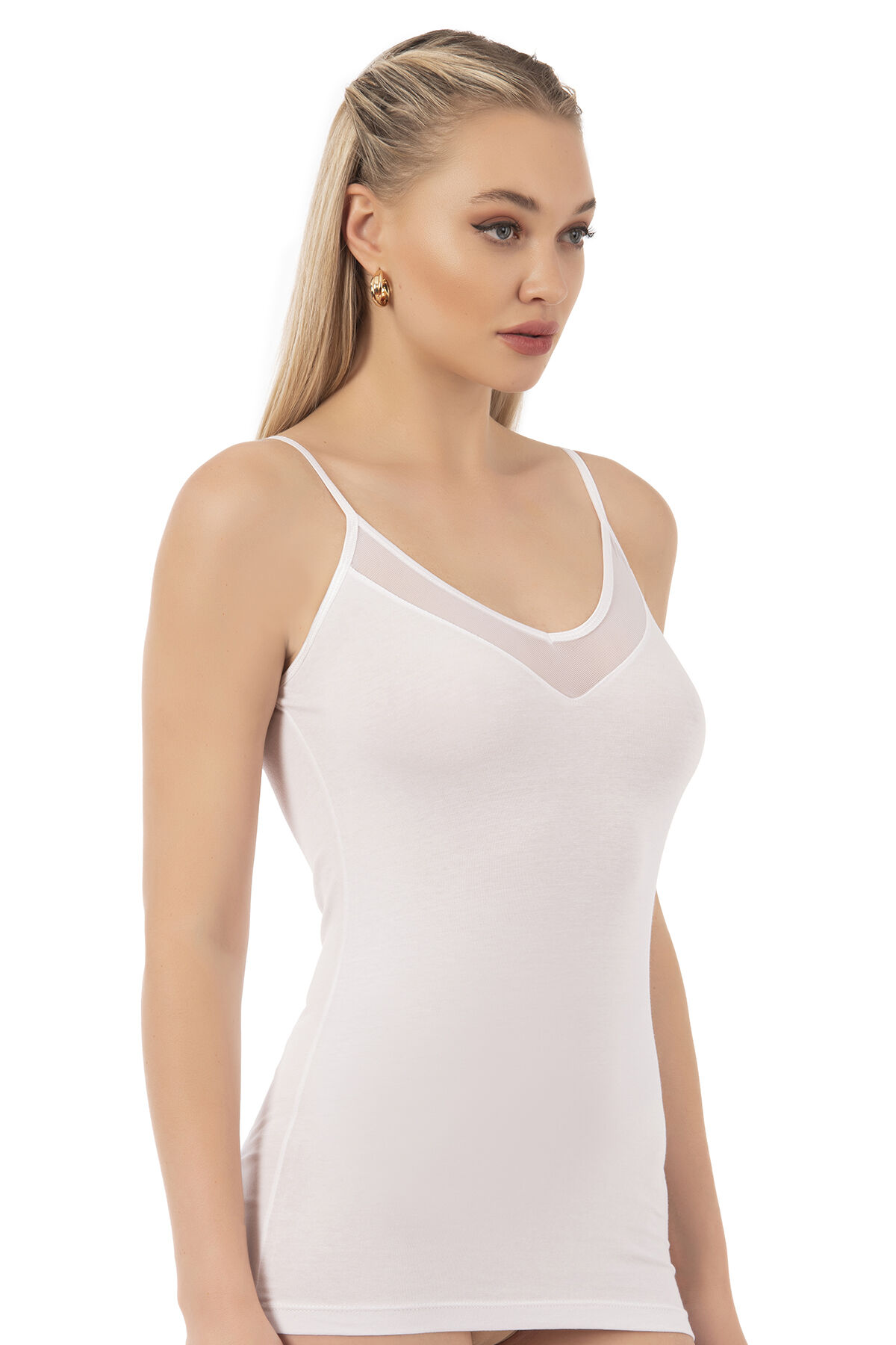 Özkan 22813 Kadın Pamuklu Modal Tül Detaylı İnce Askılı Atlet