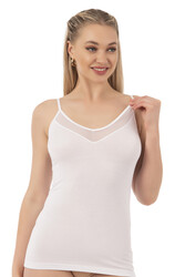 Özkan 22813 Kadın Pamuklu Modal Tül Detaylı İnce Askılı Atlet - Thumbnail