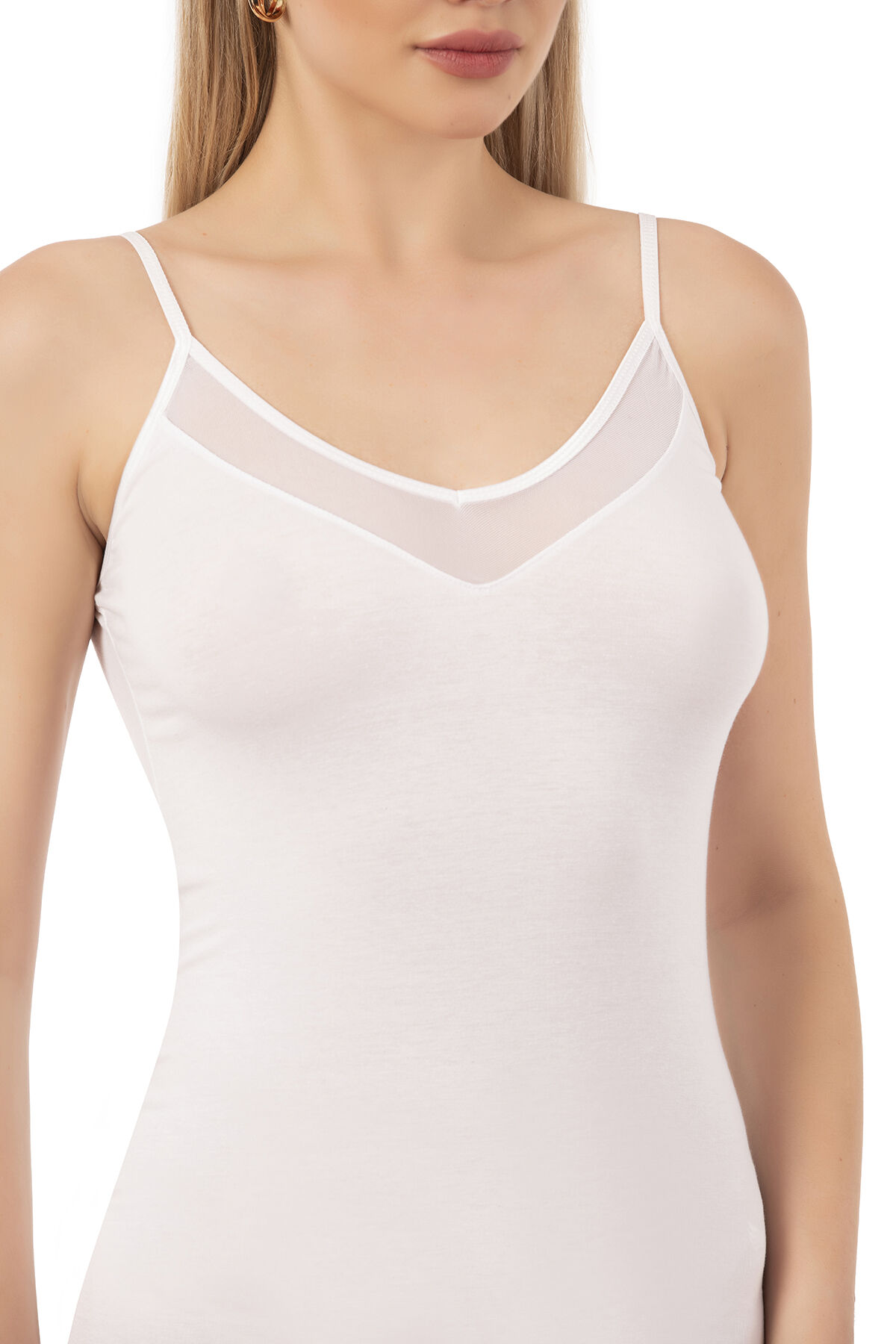 Özkan 22813 Kadın Pamuklu Modal Tül Detaylı İnce Askılı Atlet