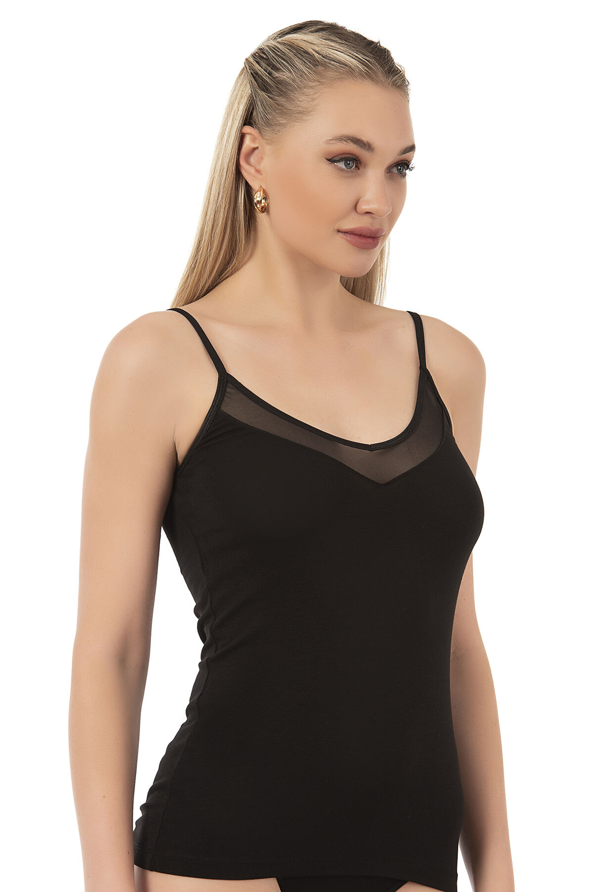 Özkan 22813 Kadın Pamuklu Modal Tül Detaylı İnce Askılı Atlet