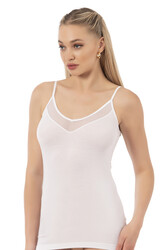 Özkan 22813 Kadın Pamuklu Modal Tül Detaylı İnce Askılı Atlet - Thumbnail