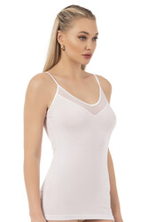 Özkan 22813 Kadın Pamuklu Modal Tül Detaylı İnce Askılı Atlet - Thumbnail