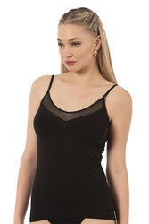 Özkan 22813 Kadın Pamuklu Modal Tül Detaylı İnce Askılı Atlet - Thumbnail