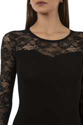 Özkan 22013 Kadın Pamuklu Likralı Lez Dantelli Simit Yaka Uzun Kollu Kancalı Çıtçıtlı Body - Thumbnail