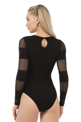 Özkan 22773 Kadın Pamuklu Önü Tül Detaylı Uzun Kollu Yuvarlak Yaka Kancalı Çıtçıtlı Body Zıbın - Thumbnail