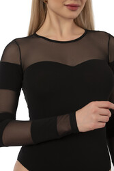 Özkan 22773 Kadın Pamuklu Önü Tül Detaylı Uzun Kollu Yuvarlak Yaka Kancalı Çıtçıtlı Body Zıbın - Thumbnail