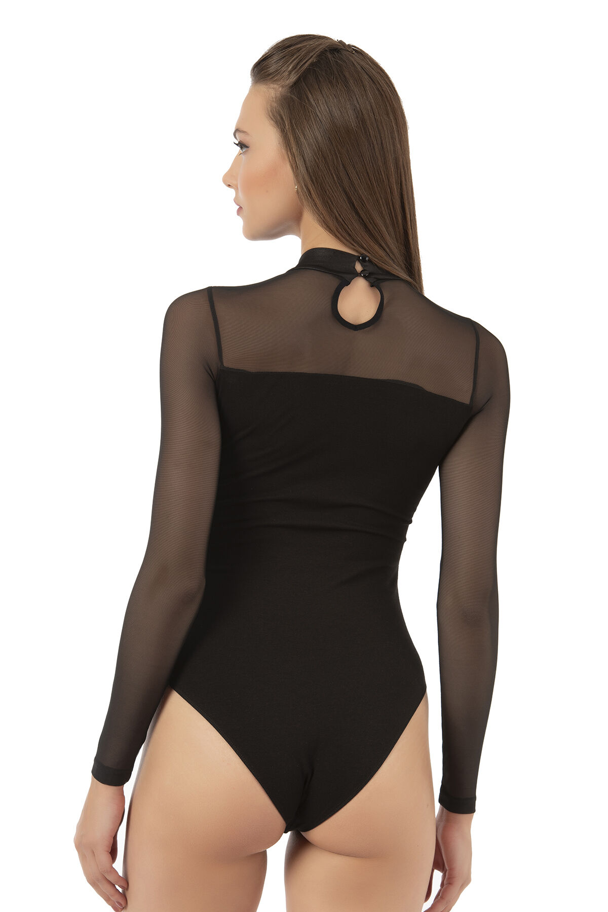 Özkan 22779 Kadın Pamuklu Önü Tül Detaylı Uzun Kollu Yarım Balıkçı Yaka Kancalı Çıtçıtlı Body Zıbın