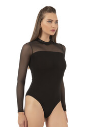 Özkan 22779 Kadın Pamuklu Önü Tül Detaylı Uzun Kollu Yarım Balıkçı Yaka Kancalı Çıtçıtlı Body Zıbın - Thumbnail