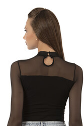 Özkan 22779 Kadın Pamuklu Önü Tül Detaylı Uzun Kollu Yarım Balıkçı Yaka Kancalı Çıtçıtlı Body Zıbın - Thumbnail