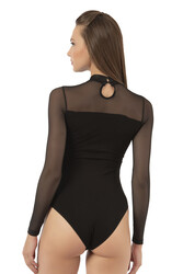 Özkan 22779 Kadın Pamuklu Önü Tül Detaylı Uzun Kollu Yarım Balıkçı Yaka Kancalı Çıtçıtlı Body Zıbın - Thumbnail