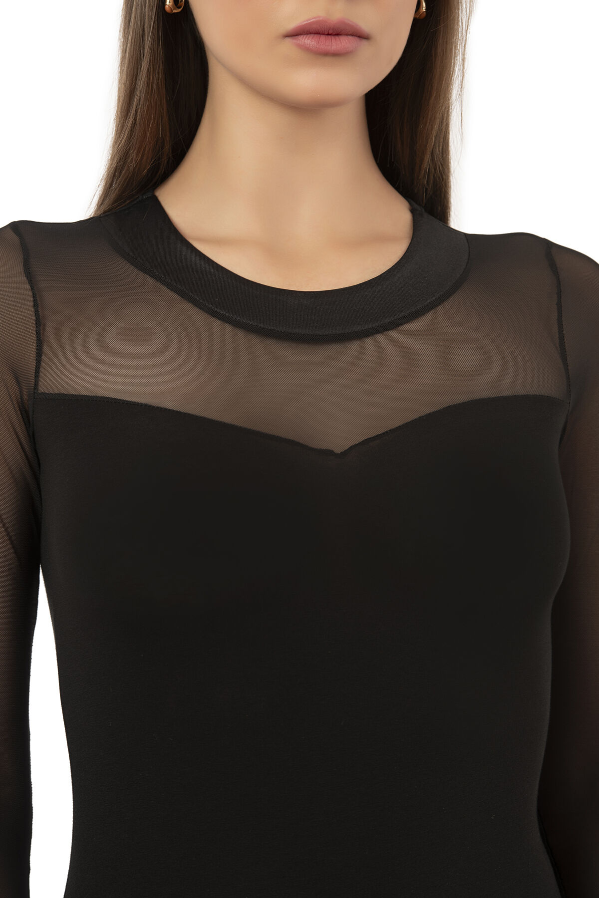 Özkan 22786 Kadın Likralı Pamuklu Süprem Esnek Rahat Tül Detaylı Bisiklet Yaka Kancalı Çıtçıtlı Body Zıbın