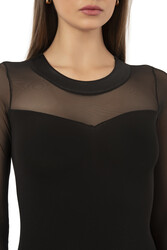 Özkan 22786 Kadın Likralı Pamuklu Süprem Esnek Rahat Tül Detaylı Bisiklet Yaka Kancalı Çıtçıtlı Body Zıbın - Thumbnail