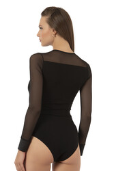 Özkan 22786 Kadın Likralı Pamuklu Süprem Esnek Rahat Tül Detaylı Bisiklet Yaka Kancalı Çıtçıtlı Body Zıbın - Thumbnail