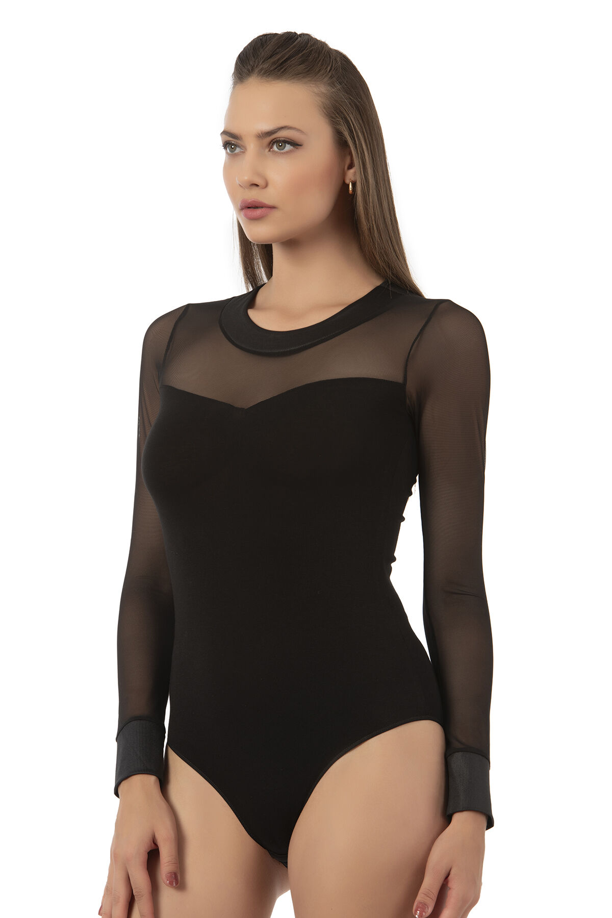 Özkan 22786 Kadın Likralı Pamuklu Süprem Esnek Rahat Tül Detaylı Bisiklet Yaka Kancalı Çıtçıtlı Body Zıbın